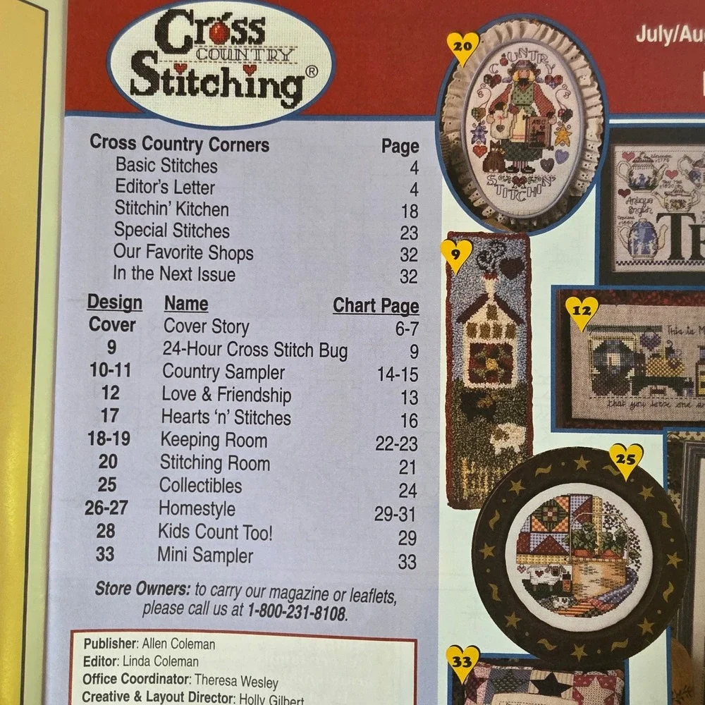 Cross Country Stitching August 2006 Cross Stitch Patterns Primitive Folk Art OOP